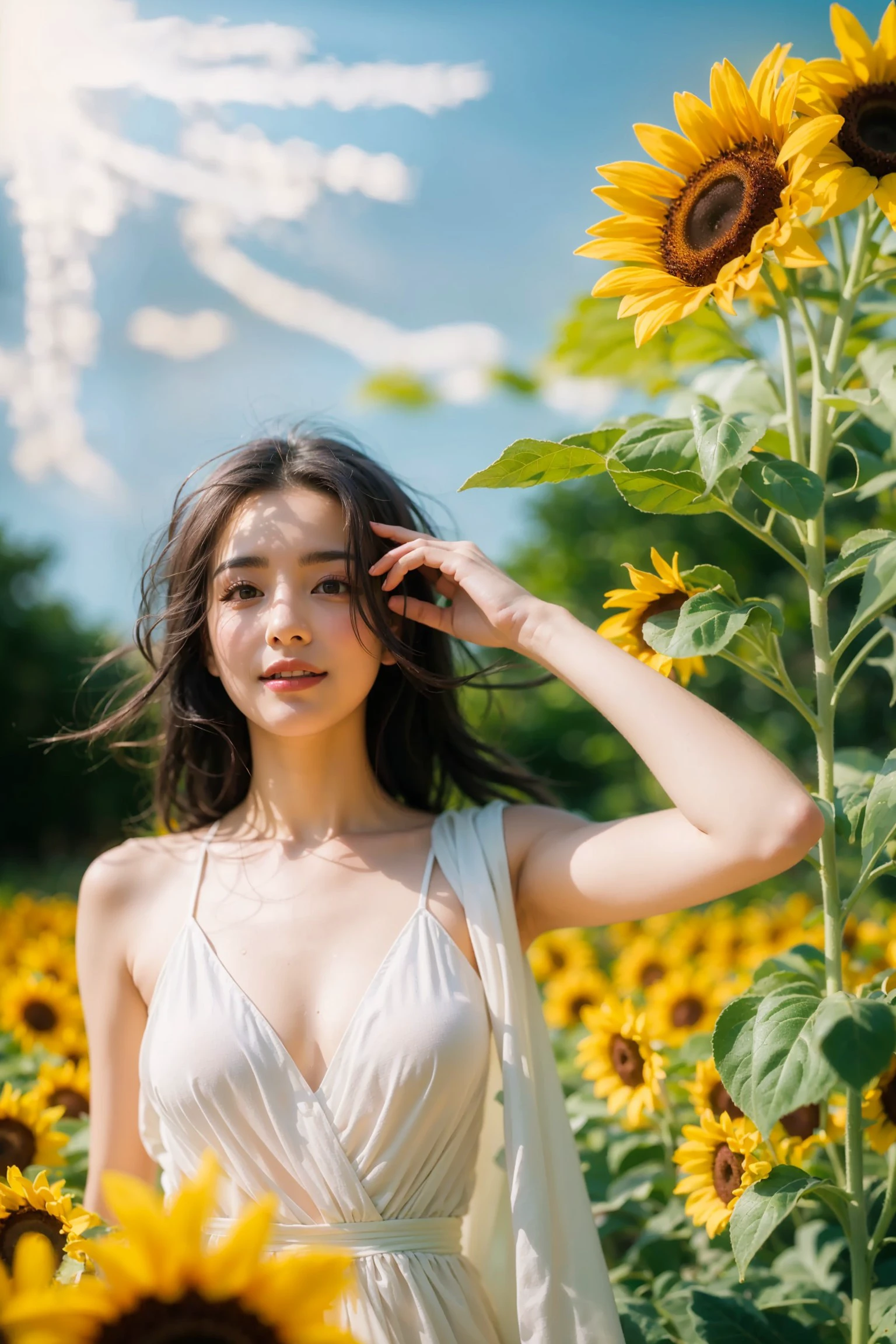 AI美女与向日葵：美丽与阳光的结合/AI beautiful woman and sunflower: the combination of beauty and sunshine